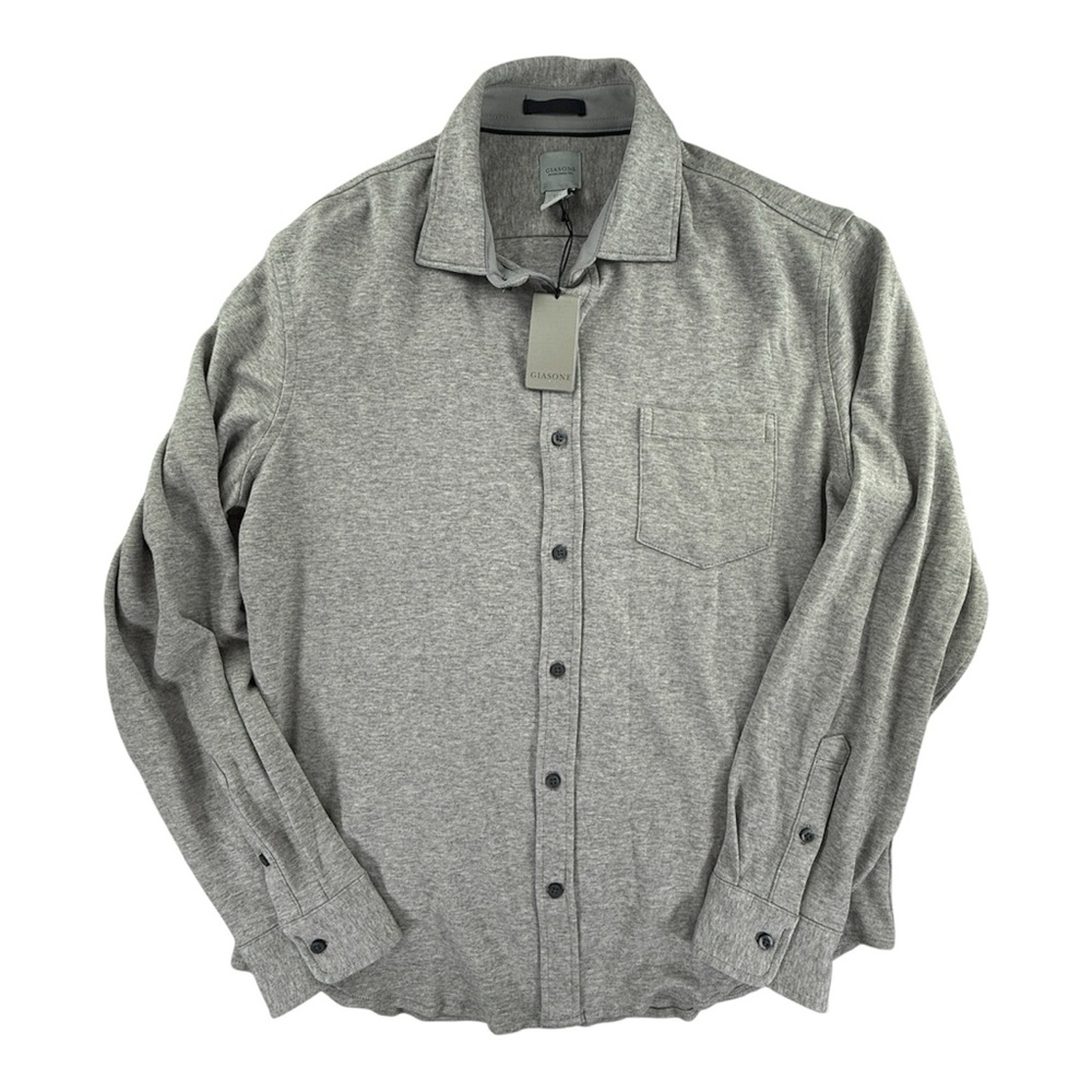 GIASONE Men's Solid Gray Button-Down Sweater Shirt